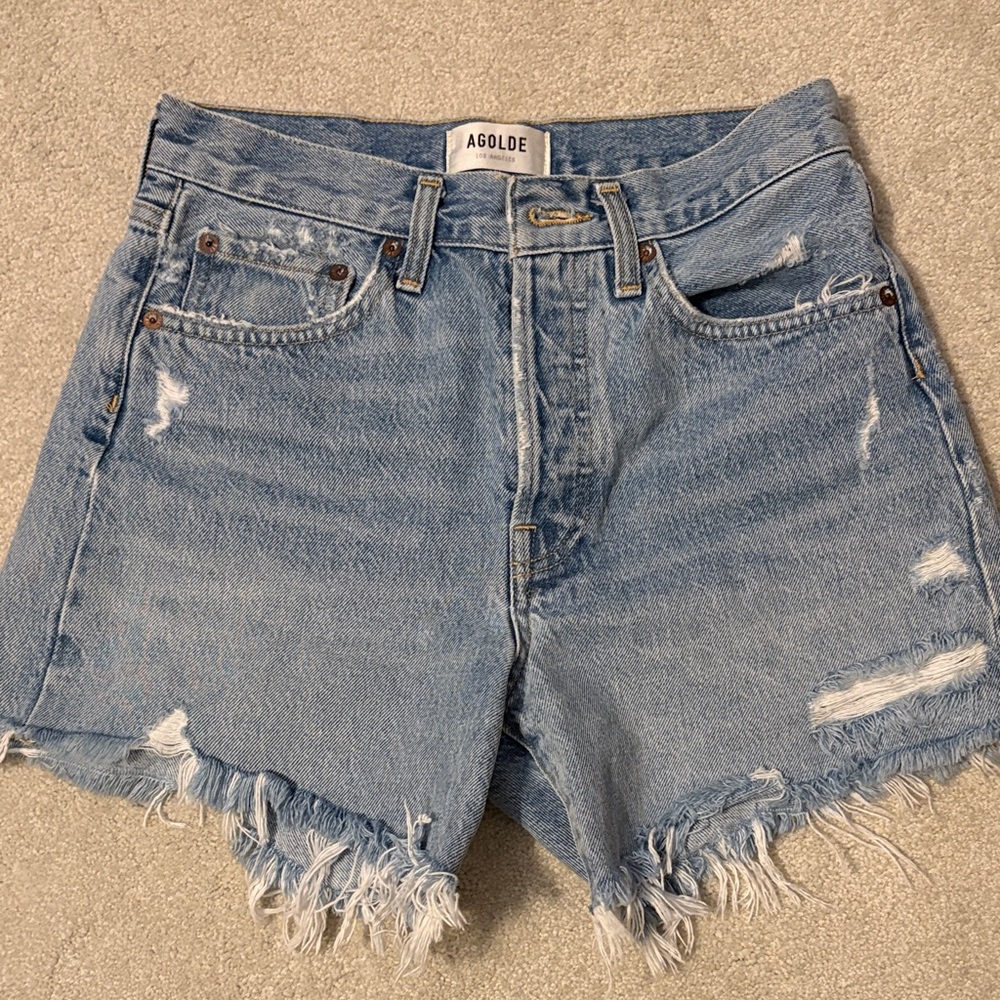 Agolde Light Blue Distressed Jean Shorts size 24 button fly
